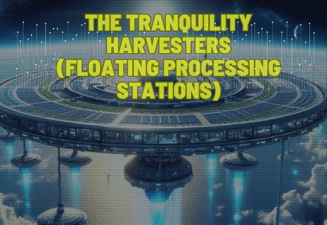 THE TRANQUILITY HARVESTERS (floating processing stations): a huge circular platform floating above the clouds